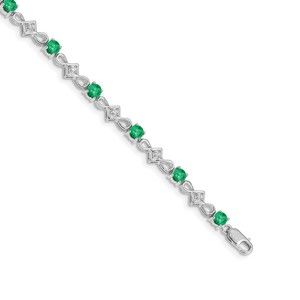 Million Charms 14k White Gold Diamond and Green Emerald Bracelet 7in.